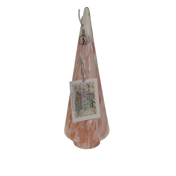 Hand Blown Poland Art Glass CHRISTMAS TREE 11in Pastel Pink & White Swirl New - Picture 4 of 13